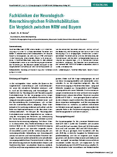 Vorschauseite 1: Fachkliniken der Neurologisch-Neurochirurgischen Frührehabilitation: Ein Vergleich zwischen NRW und Bayern