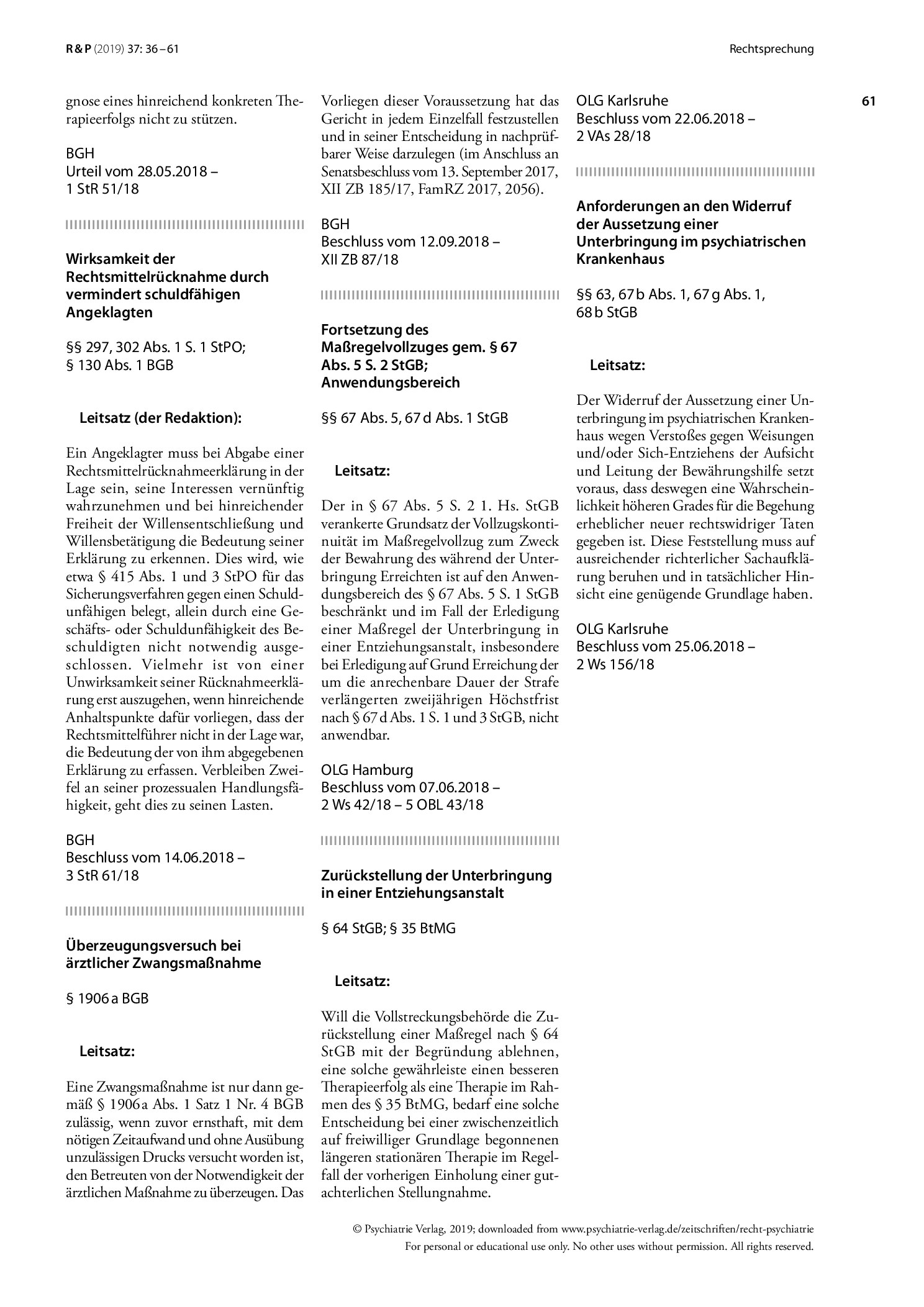 Vorschauseite 4: Besitz und Erwerb von alkoholfreiem Bier und Sekt im Maßregelvollzug
