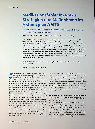 Vorschauseite 1: Medikationsfehler im Fokus: Strategien und Maßnahmen im Aktionsplan AMTS