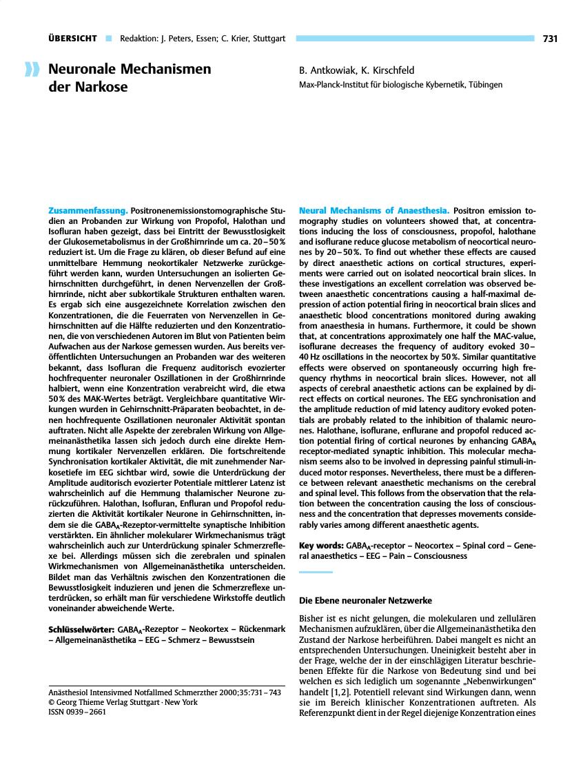 Vorschauseite 1: Neuronale Mechanismen der Narkose