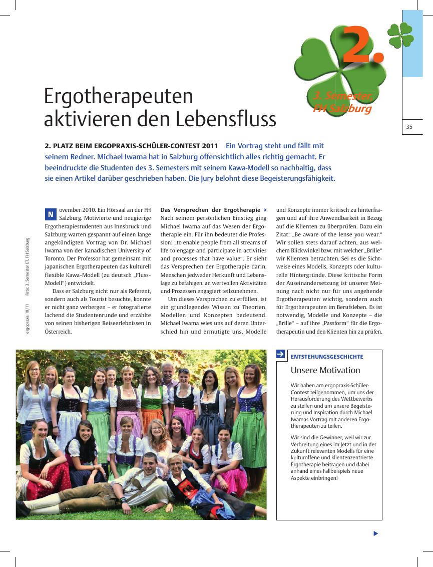 Vorschauseite 1: 2. Platz beim ergopraxis-Schüler-Contest 2011 ? Ergotherapeuten aktivieren den Lebensfluss