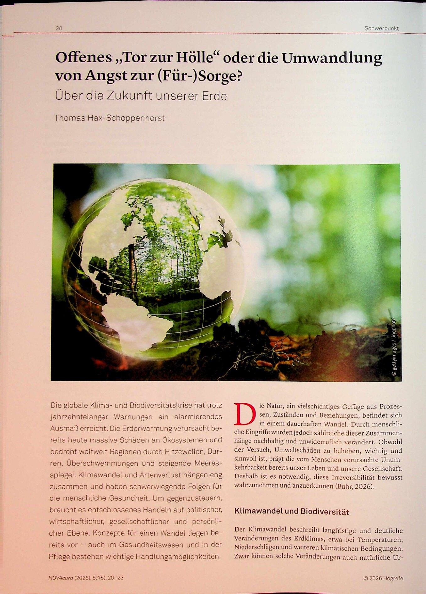 Vorschauseite 1: Offenes „Tor zur Hölle“ oder die Umwandlung von Angst zur (Für-)Sorge? Über die Zukunft unserer Erde