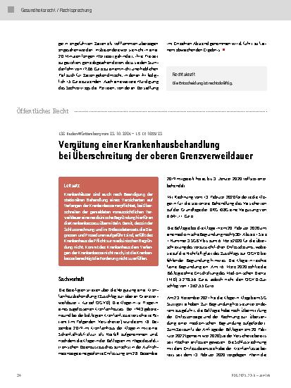 Vorschauseite 1: Vergütung einer Krankenhausbehandlung bei Überschreitung der oberen Grenzverweildauer