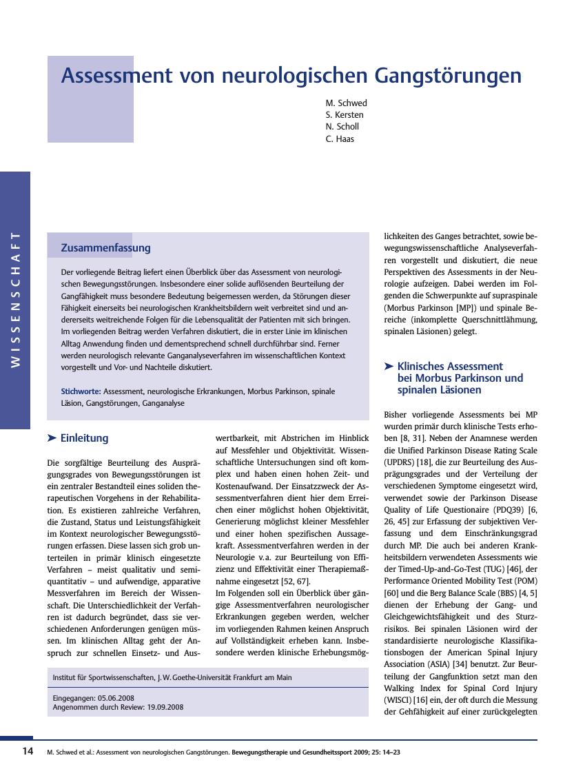 Vorschauseite 1: Assessment von neurologischen Gangstörungen