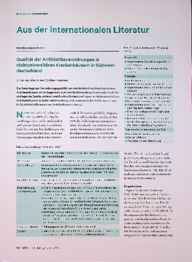 Vorschauseite 1: Qualität der Antibiotikaverordnungen in nichtuniversitären Krankenhäusern in Südwestdeutschland