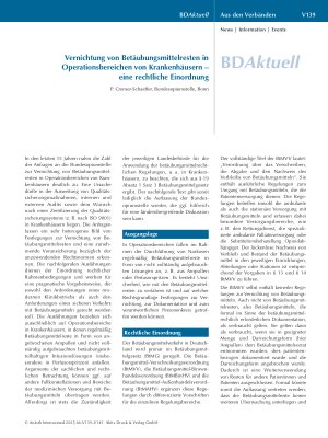 Vorschauseite 1: Vernichtung von Betäubungsmittelresten in Operationsbereichen von Krankenhäusern – eine rechtliche Einordnung