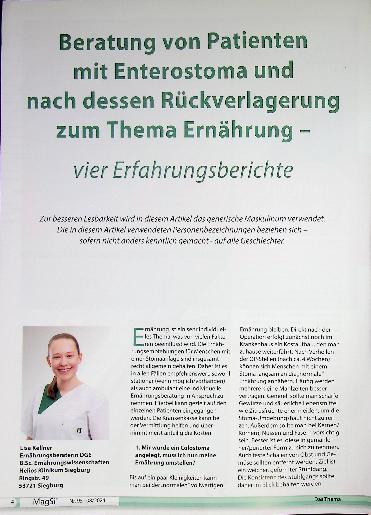 Vorschauseite 1: Beratung von Patienten mit Enterostoma und nach dessen Rückverlagerung zum Thema Ernährung - vier Erfahrungsberichte