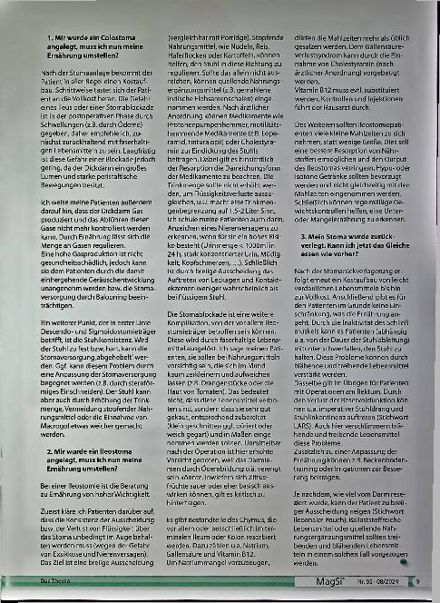 Vorschauseite 6: Beratung von Patienten mit Enterostoma und nach dessen Rückverlagerung zum Thema Ernährung - vier Erfahrungsberichte