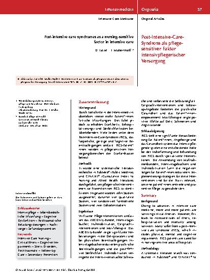 Vorschauseite 1: Post-Intensive-Care-Syndrom als pflegesensitiver Faktor intensivpflegerischer Versorgung