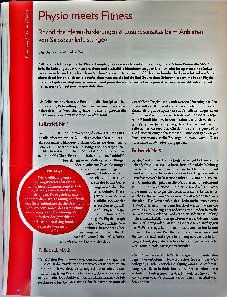 Vorschauseite 1: Physio meets Fitness: Rechtliche Herausforderungen & Lösungsansätze beim Anbieten von Selbstzahlerleistungen