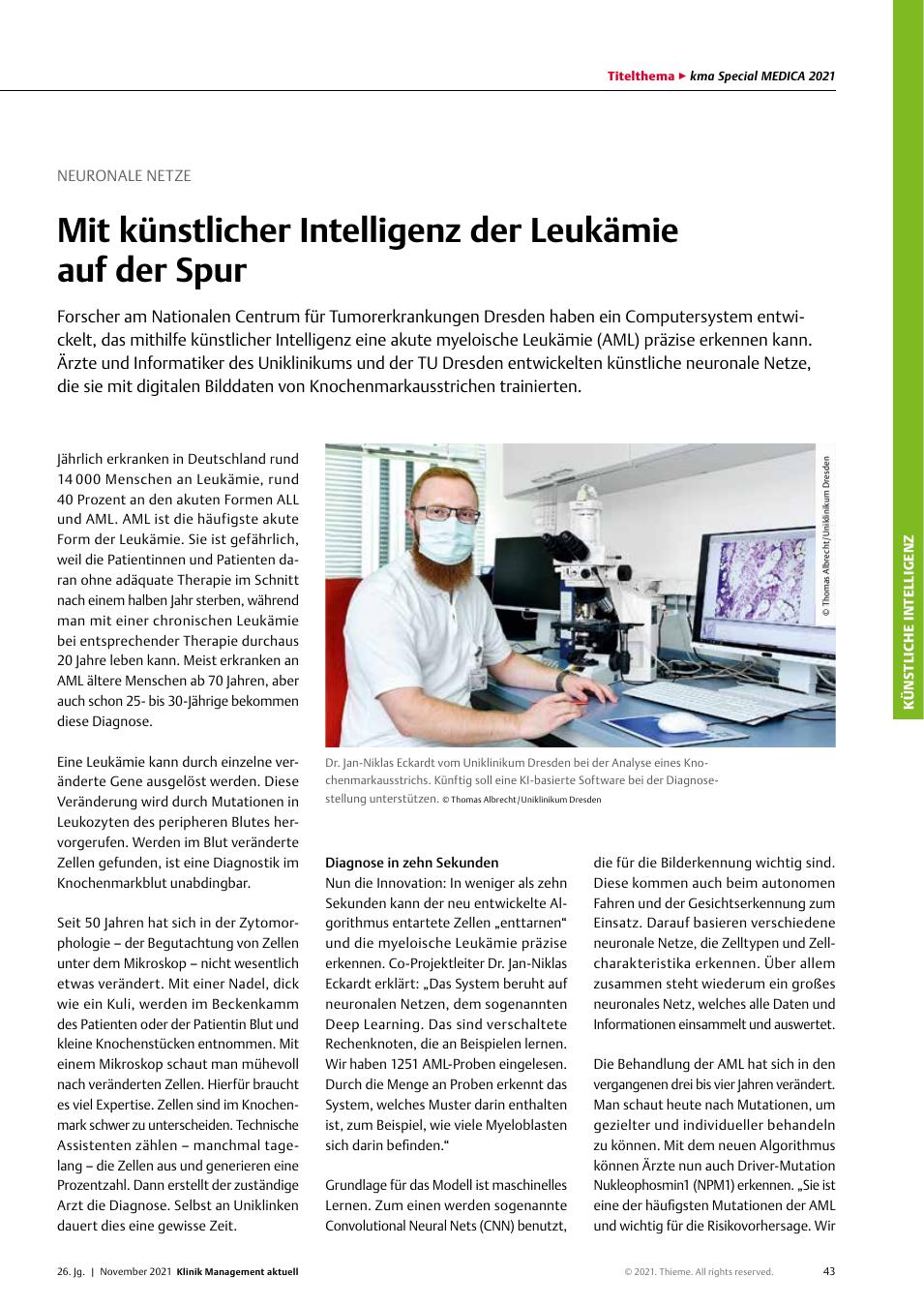 Vorschauseite 1: Neuronale Netze: Mit künstlicher Intelligenz der Leukämie auf der Spur
