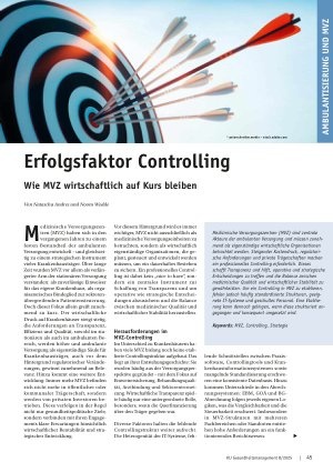 Vorschauseite 1: Erfolgsfaktor Controlling Wie MVZ wirtschaftlich auf Kurs bleiben