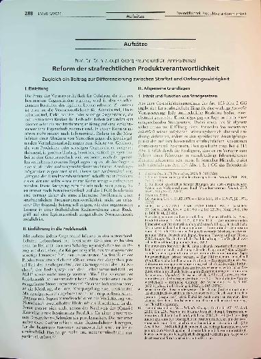 Vorschauseite 1: Reform der strafrechtlichen Produktverantwortlichkeit. Zugleich ein Beitrag zur Differenzierung zwischen Straftat und Ordnungswidrigkeit.