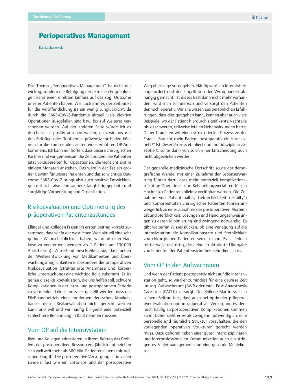 Vorschauseite 1: Perioperatives Management