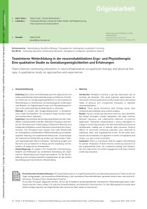 Vorschauseite 1: Teaminterne Weiterbildung in der neurorehabilitativen Ergound Physiotherapie. Eine qualitative Studie zu Gestaltungsmöglichkeiten und Erfahrungen