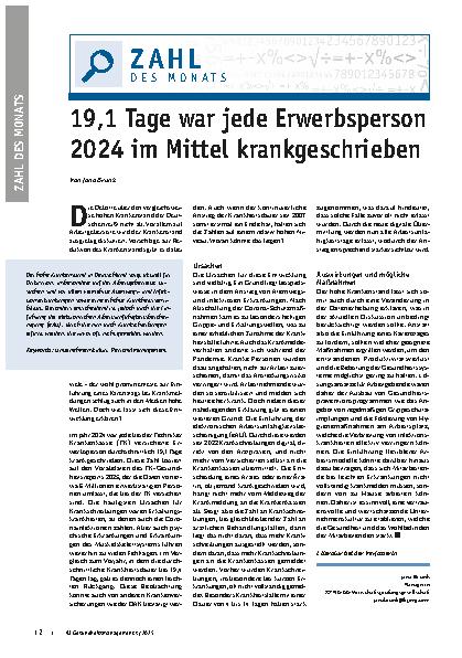 Vorschauseite 1: 19, 1 Tage war jede Erwerbsperson 2024 im Mittel krankgeschrieben