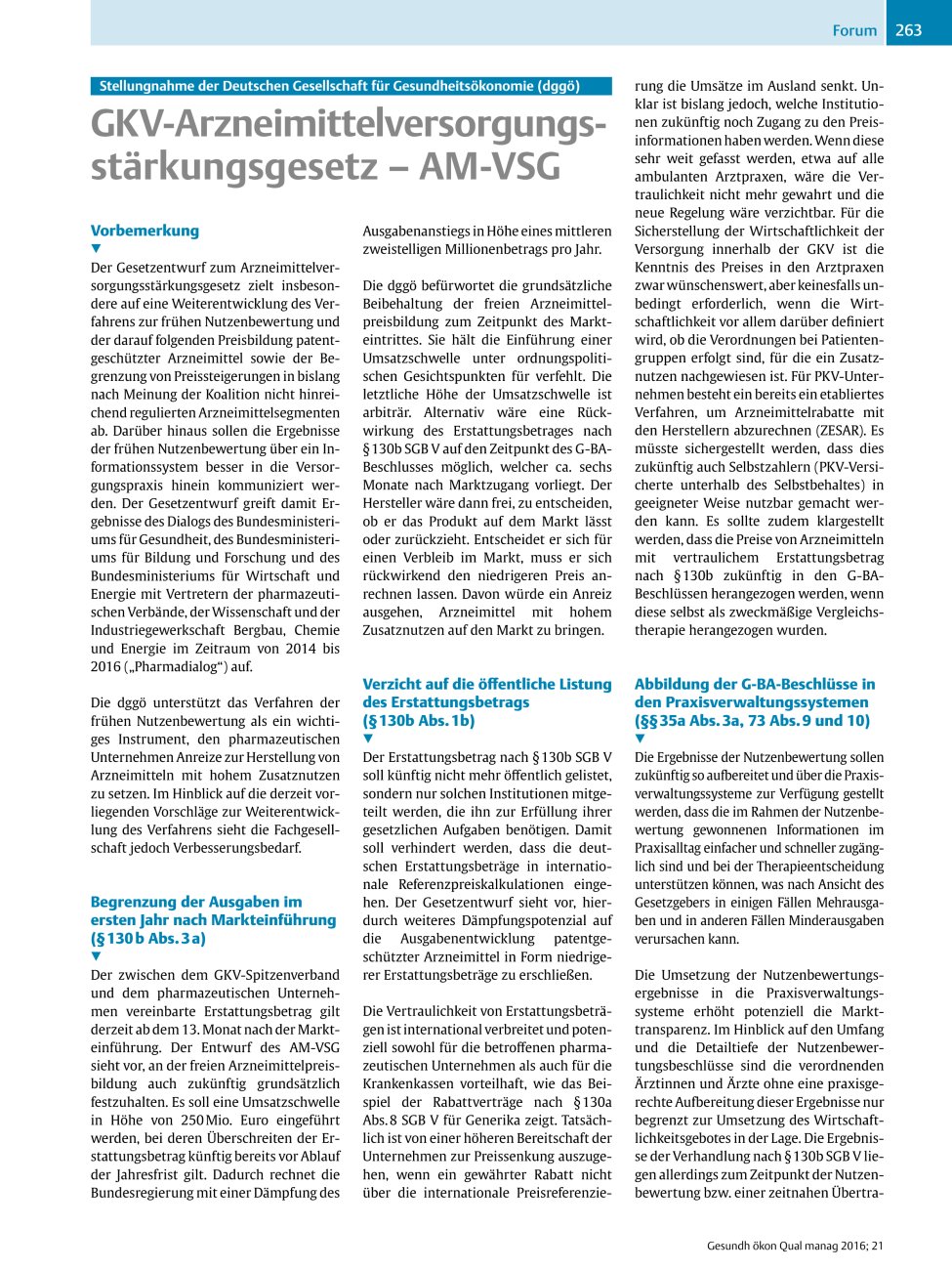 Vorschauseite 1: Stellungnahme der Deutschen Gesellschaft für Gesundheitsökonomie (dggö) – GKV-Arzneimittelversorgungsstärkungsgesetz – AM-VSG