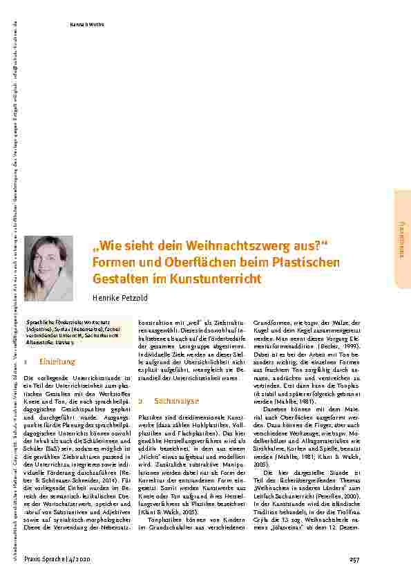 Vorschauseite 1: „Wie sieht dein Weihnachtszwerg aus?“ Formen und Oberflächen beim Plastischen Gestalten im Kunstunterricht