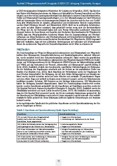 Vorschauseite 3: Pflege im Kontext Klimawandel Wissensstand von Pflegefachkräften zum Thema Klimawandel, Gesundheitsförderung, Krankheitsprävention und Pflege während der Hitzewellen
