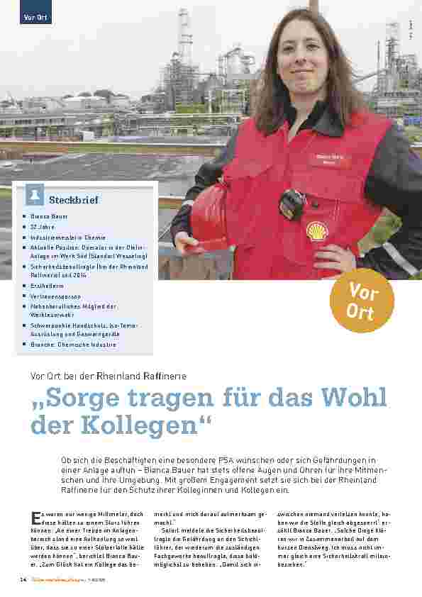Vorschauseite 1: Vor Ort bei der Rheinland Raffinerie „Sorge tragen für das Wohl der Kollegen“