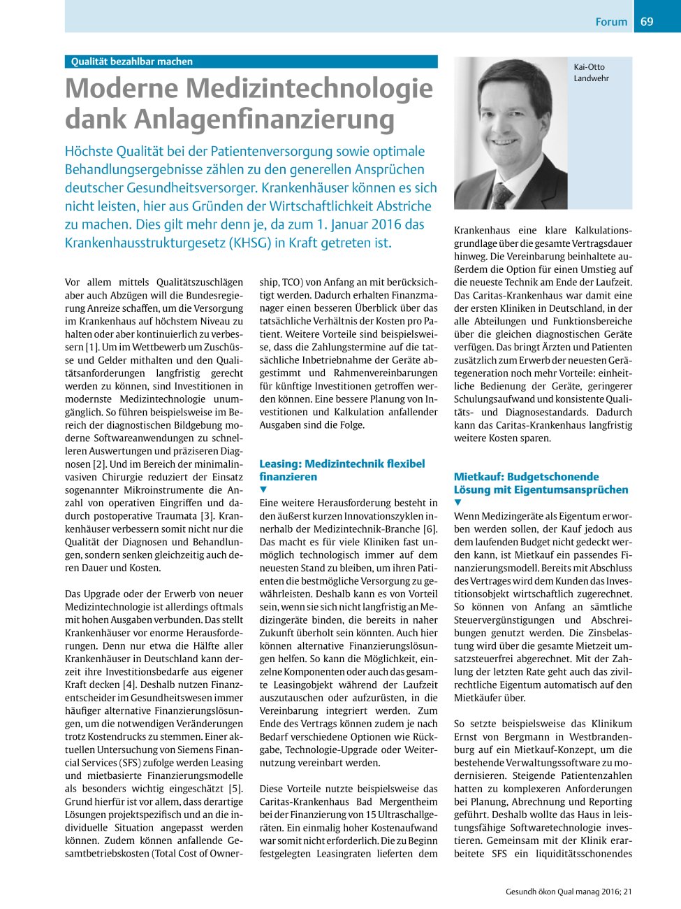 Vorschauseite 1: Qualität bezahlbar machen – Moderne Medizintechnologie dank Anlagenfinanzierung