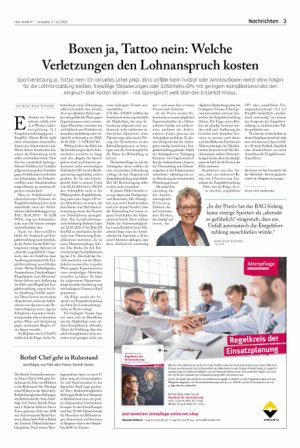 Vorschauseite 1: Boxen ja, Tattoo nein: Welche Verletzungen den Lohnanspruch kosten