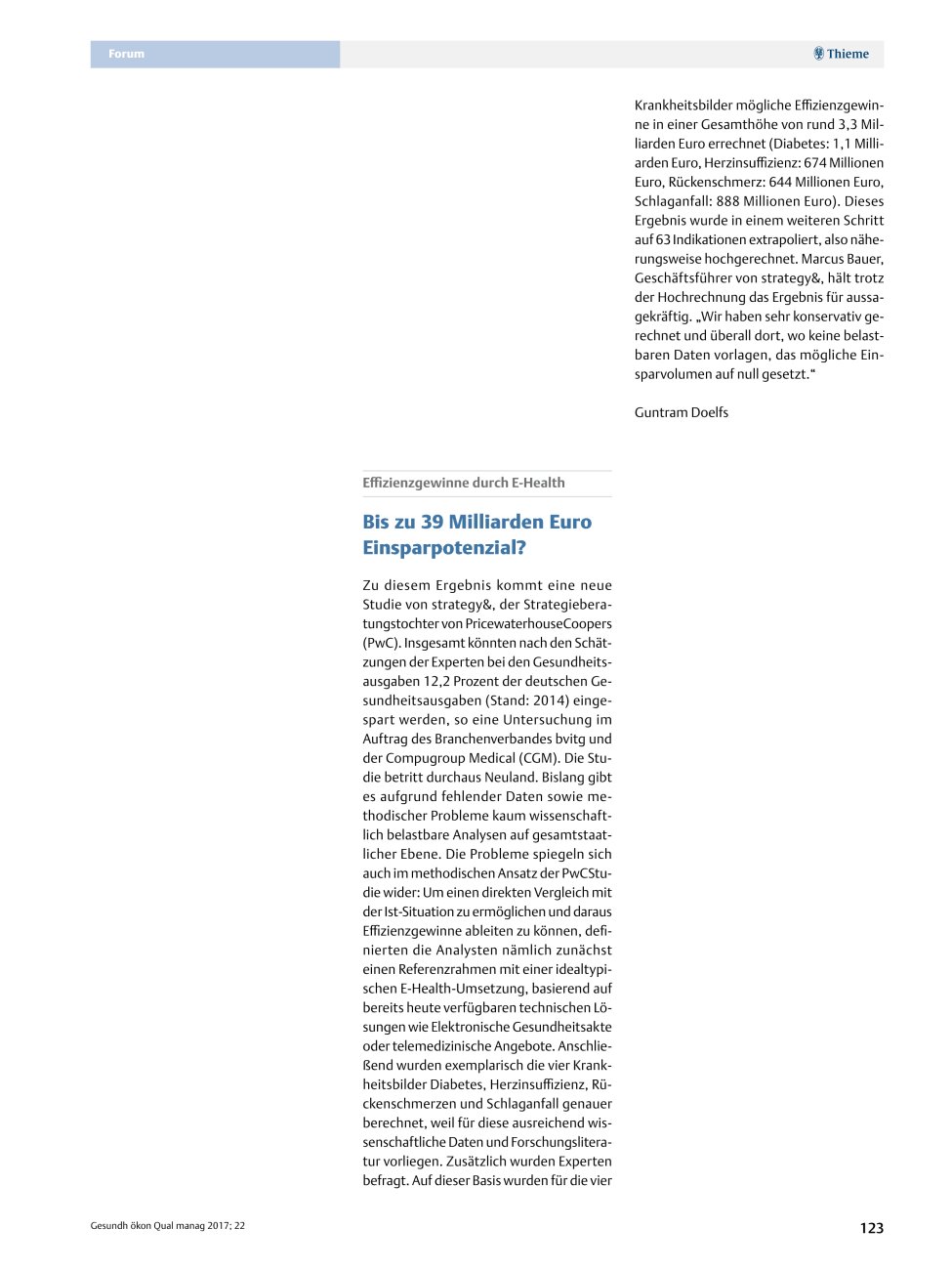 Vorschauseite 1: Effizienzgewinne durch E-Health – Bis zu 39 Milliarden Euro Einsparpotenzial?