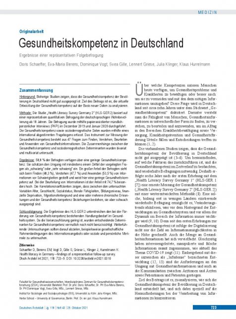 Vorschauseite 1: Gesundheitskompetenz in Deutschland