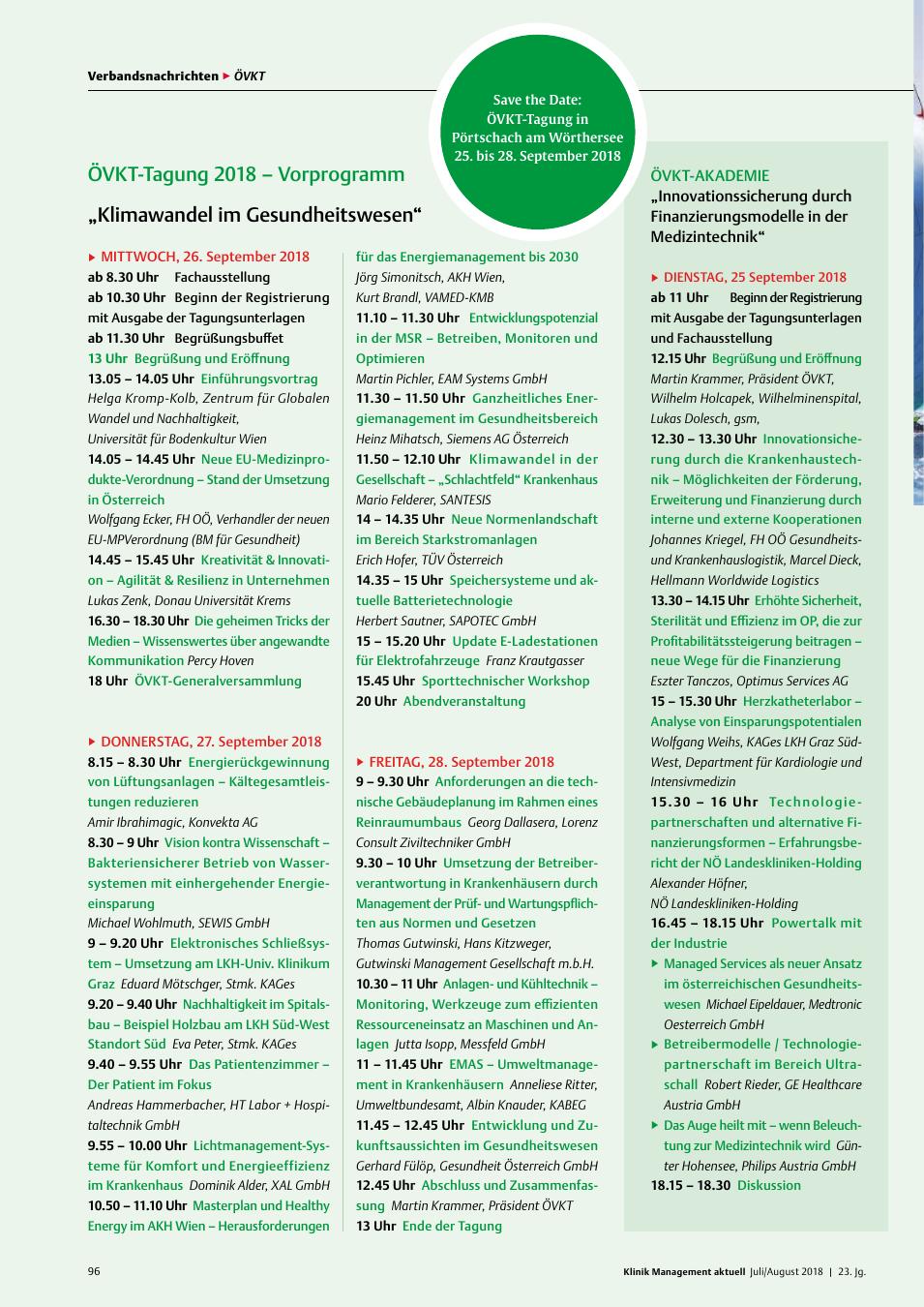 Vorschauseite 1: ÖVKT-Tagung 2018 – Vorprogramm