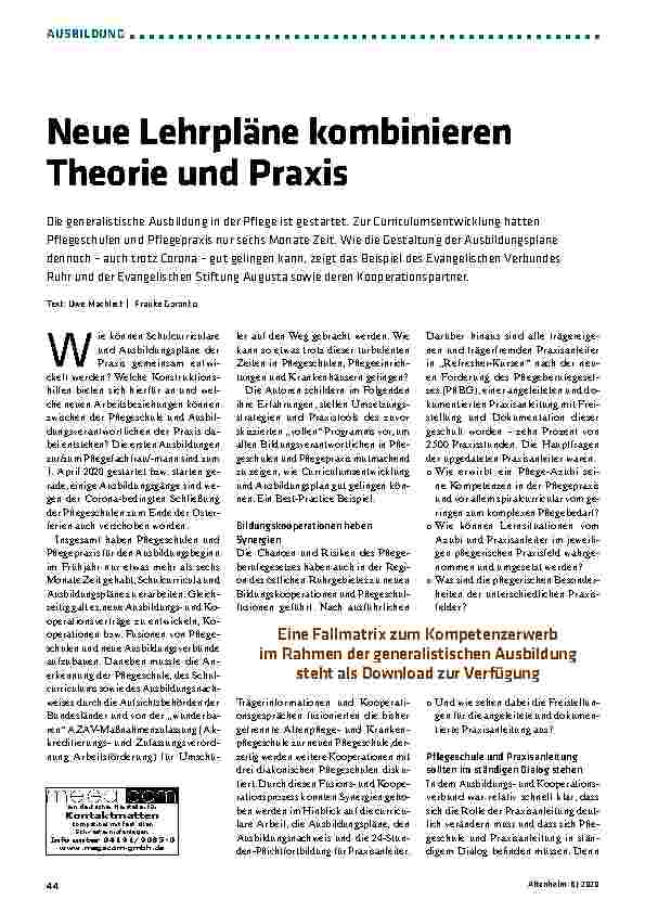 Vorschauseite 1: Neue Lehrpläne kombinieren Theorie und Praxis.