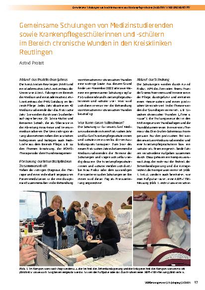 Vorschauseite 1: Gemeinsame Schulungen von Medizinstudierenden sowie Krankenpflegeschülerinnen und -schülern im Bereich chronische Wunden in den Kreiskliniken Reutlingen