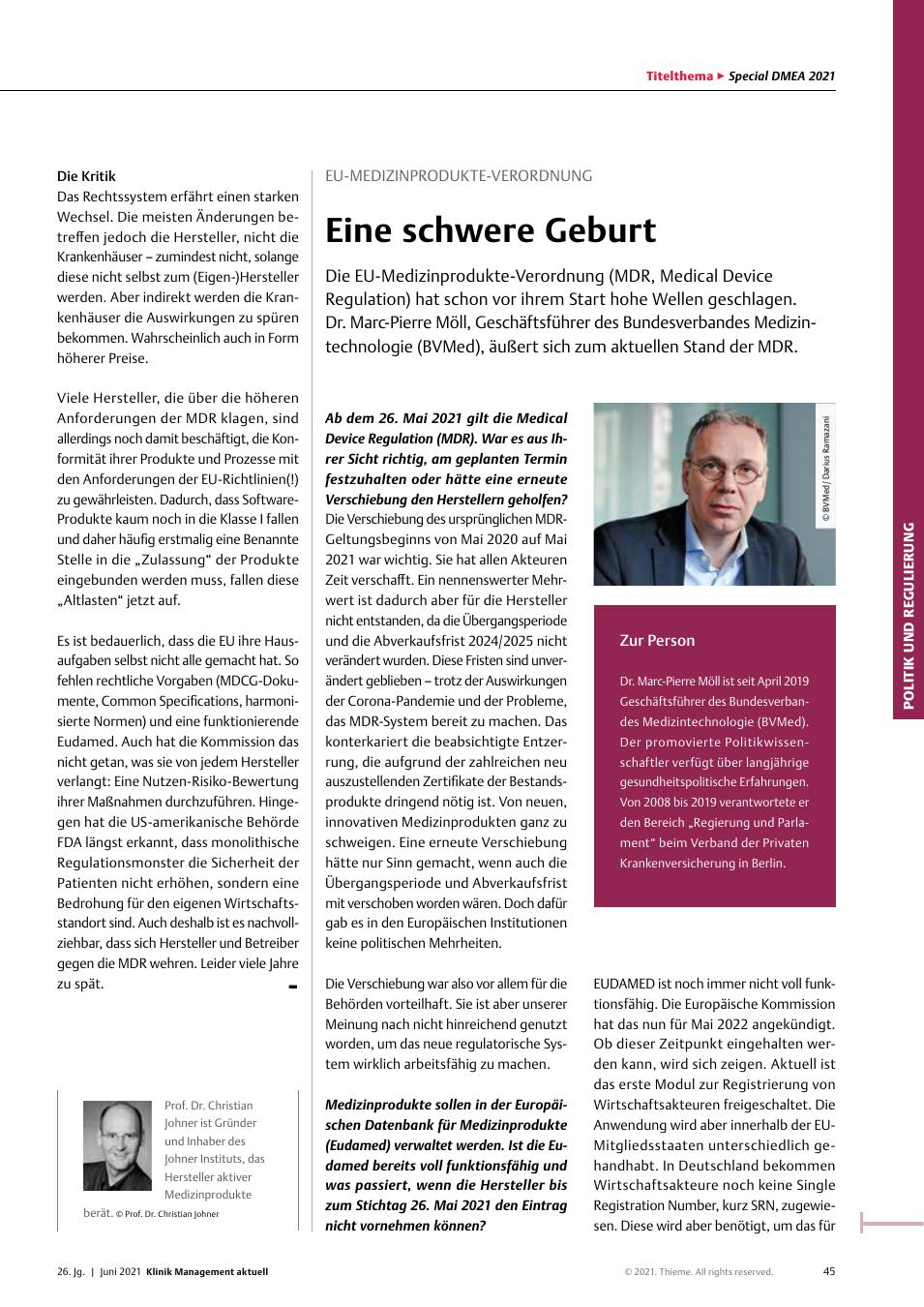 Vorschauseite 1: EU-Medizinprodukte-Verordnung: Eine schwere Geburt