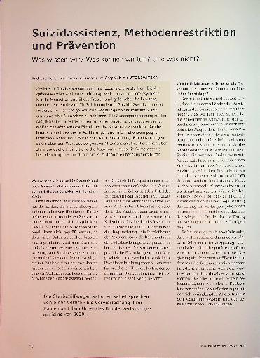 Vorschauseite 1: Suizidassistenz, Methodenrestriktion und Prävention Was wissen wir? Was können wir tun? Und was nicht?