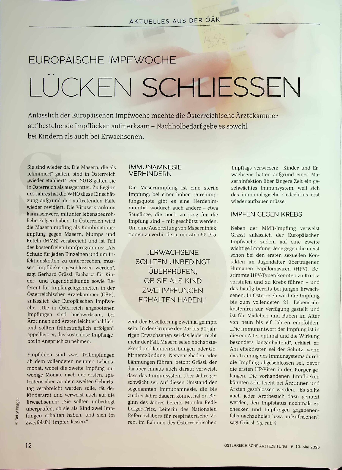Vorschauseite 1: Europäische Impfwoche. Lücken schließen