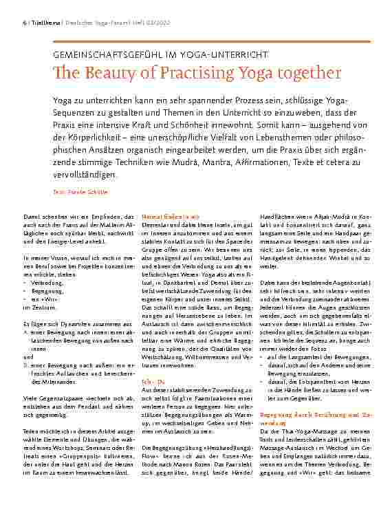 Vorschauseite 1: GEMEINSCHAFTSGEFÜHL IM YOGA-UNTERRICHT The Beauty of Practicing Yoga together