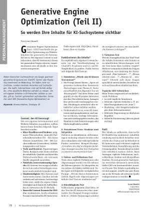 Vorschauseite 1: Generative Engine Optimization (Teil II) So werden Ihre Inhalte für KI-Suchsysteme sichtbar