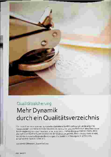 Vorschauseite 1: Qualitätssicherung: Mehr Dynamik durch ein Qualitätsverzeichnis