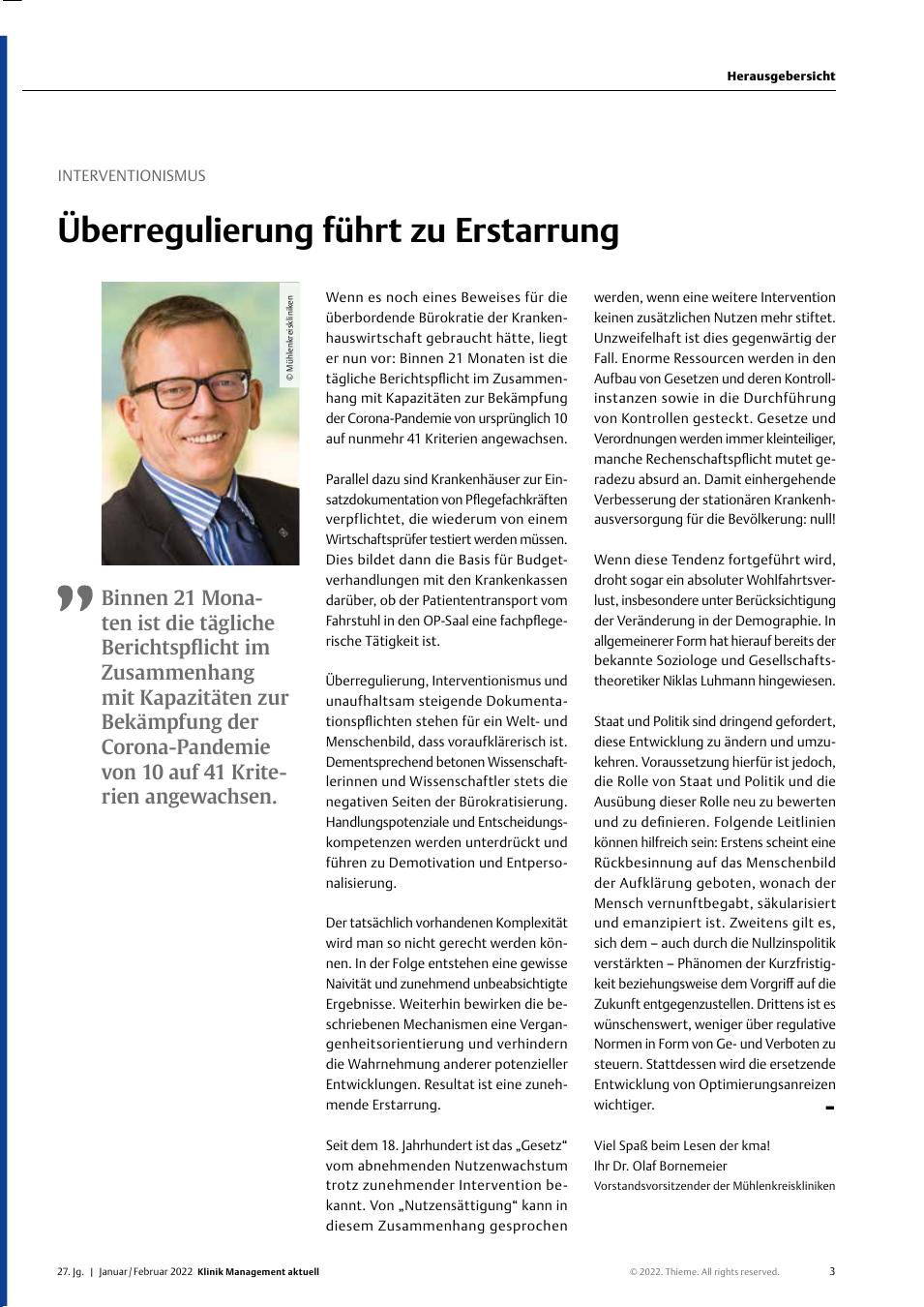 Vorschauseite 1: Interventionismus: Überregulierung führt zu Erstarrung