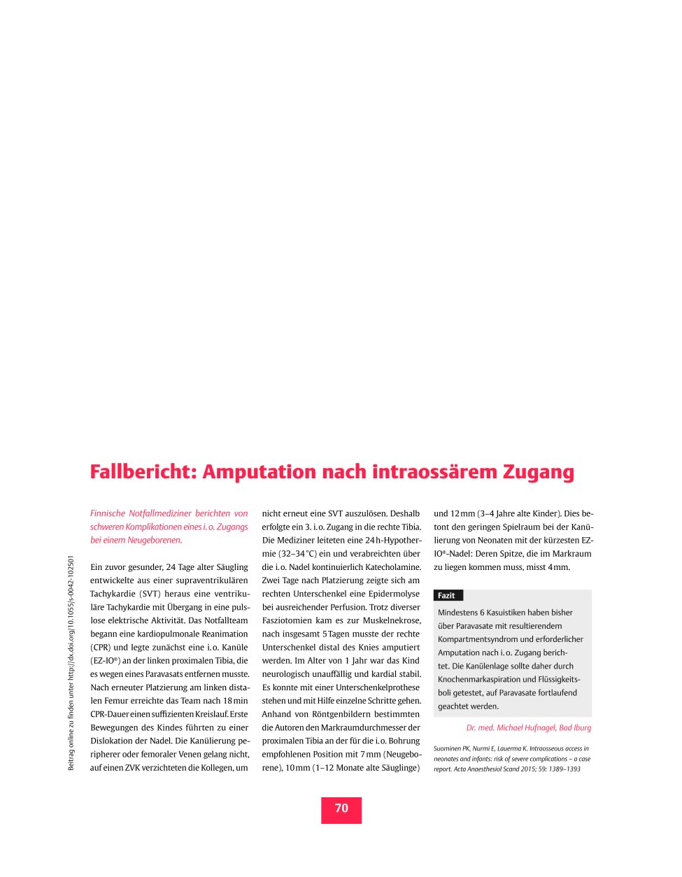 Vorschauseite 1: Fallbericht: Amputation nach intraossärem Zugang