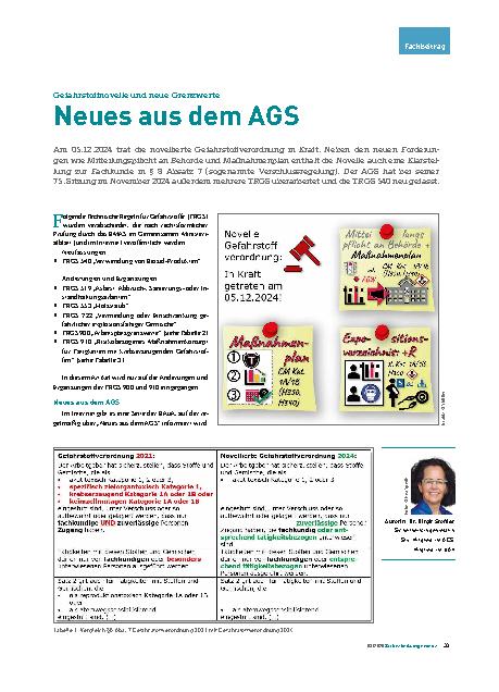 Vorschauseite 1: Gefahrstoffnovelle und neue Grenzwerte Neues aus dem AGS