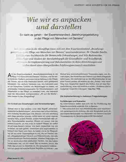 Vorschauseite 1: Wie wir es anpacken und darstellen. So kann es gehen - der Expertenstandard „Beziehungsgestaltung in der Pflege von Menschen mit Demenz“.