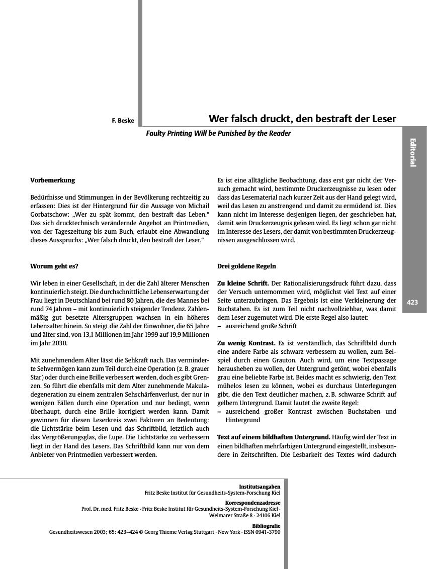 Vorschauseite 1: Wer falsch druckt, den bestraft der Leser
