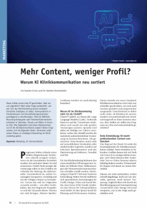 Vorschauseite 1: Mehr Content, weniger Profil? Warum KI Klinikkommunikation neu sortiert