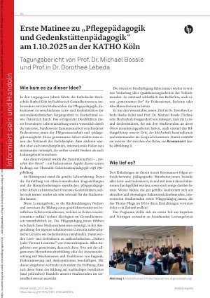 Vorschauseite 1: Erste Matinee zu „Pflegepädagogik und Gedenkstättenpädagogik“ am 1. 10. 2025 an der KATHO Köln