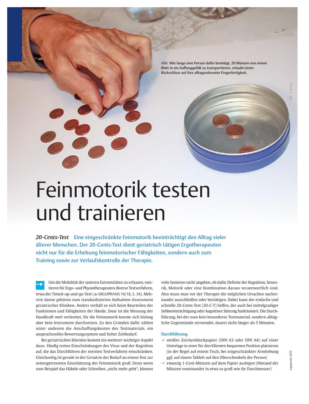 Vorschauseite 1: Feinmotorik testen und trainieren – 20-Cent-Test