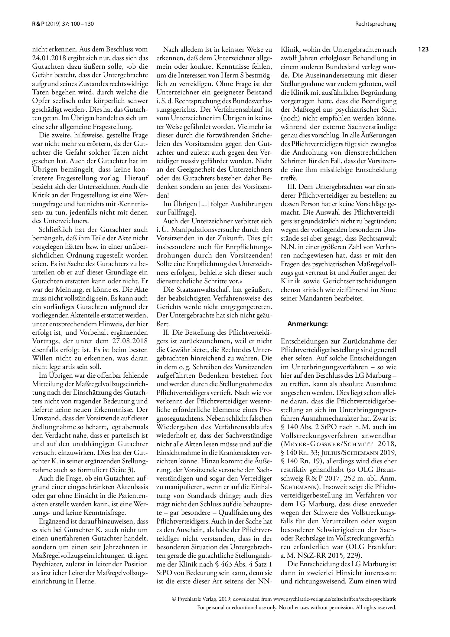 Vorschauseite 3: Rücknahme der Bestellung zum Pflichtverteidiger im Vollstreckungsverfahren