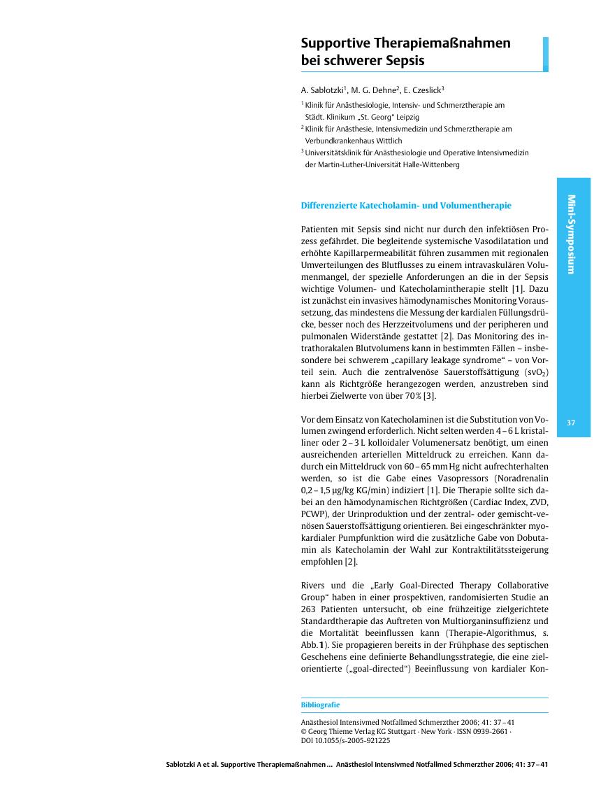 Vorschauseite 1: Supportive Therapiemaßnahmen bei schwerer Sepsis