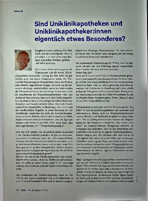Vorschauseite 1: Sind Uniklinikapotheken und Uniklinikapothekerinnen eigentlich etwas Besonderes?