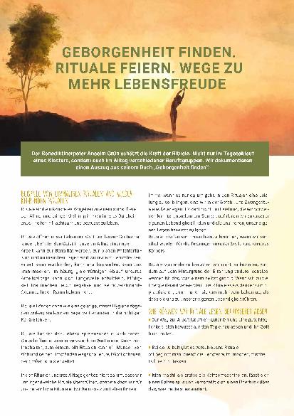 Vorschauseite 1: Geborgenheit finden. Rituale feiern. Wege zu mehr Lebensfreude.