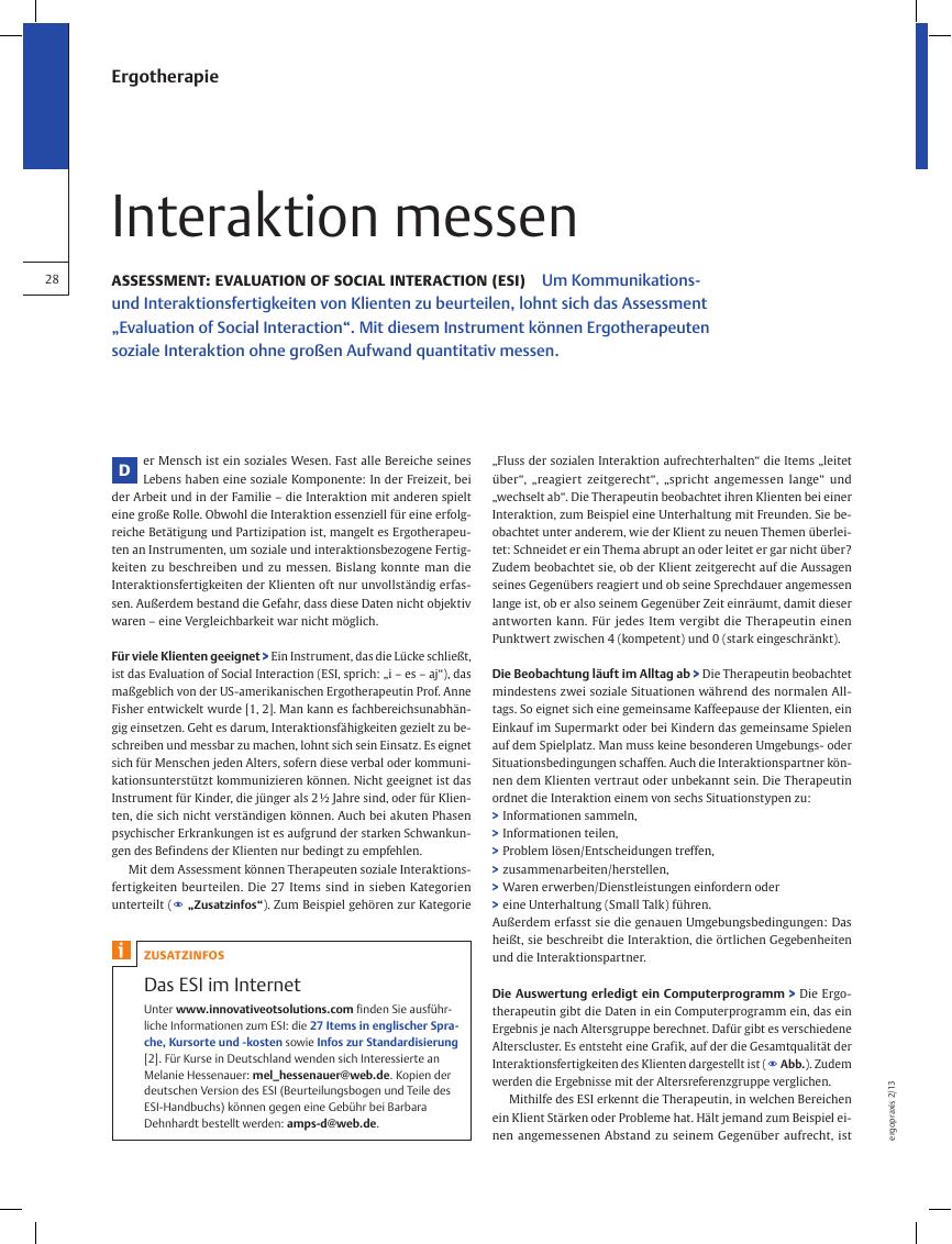 Vorschauseite 1: Assessment: Evaluation of Social Interaction (ESI) ? Interaktion messen